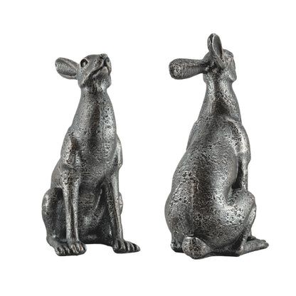 Woodside Large Pair of Moon Gazing Hares Garden Ornament Bronze Effect Resin Decorative Sculpture 38cm