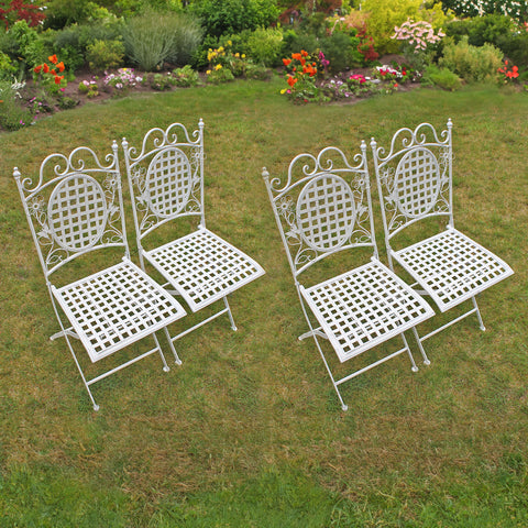 4 X Maribelle Folding Square Outdoor Garden Patio Chair White Floral Furniture