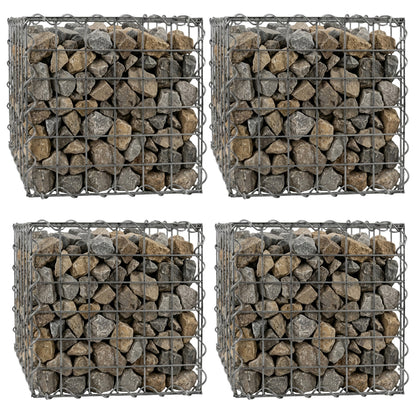Woodside Gabion Basket Pack of 4 Heavy Duty Garden Mesh Wire Cages 45 x 45 x 45cm Galvanised Steel