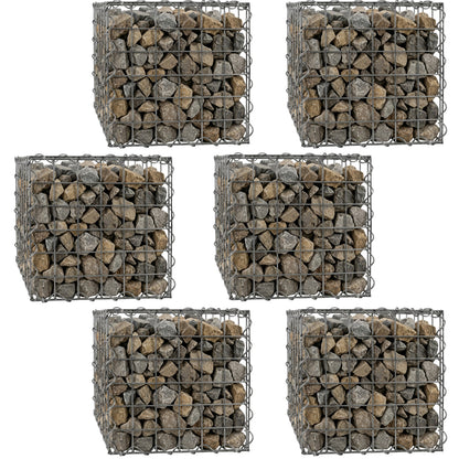 Woodside Gabion Basket Pack of 6 Heavy Duty Garden Mesh Wire Cages 30 x 30 x 30cm Galvanised Steel