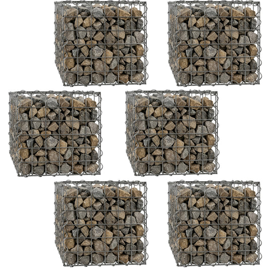 Woodside Gabion Basket Pack of 6 Heavy Duty Garden Mesh Wire Cages 30 x 30 x 30cm Galvanised Steel
