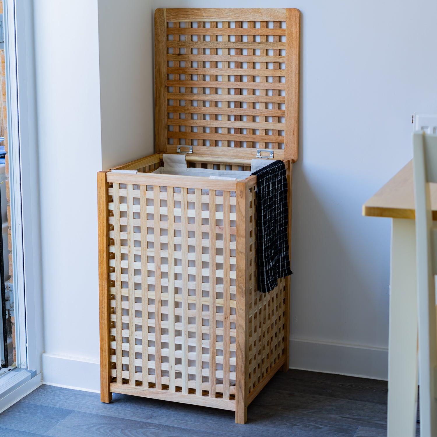 Woodside Large 80L Walnut Wood Lattice Laundry Basket/Bin Storage Box