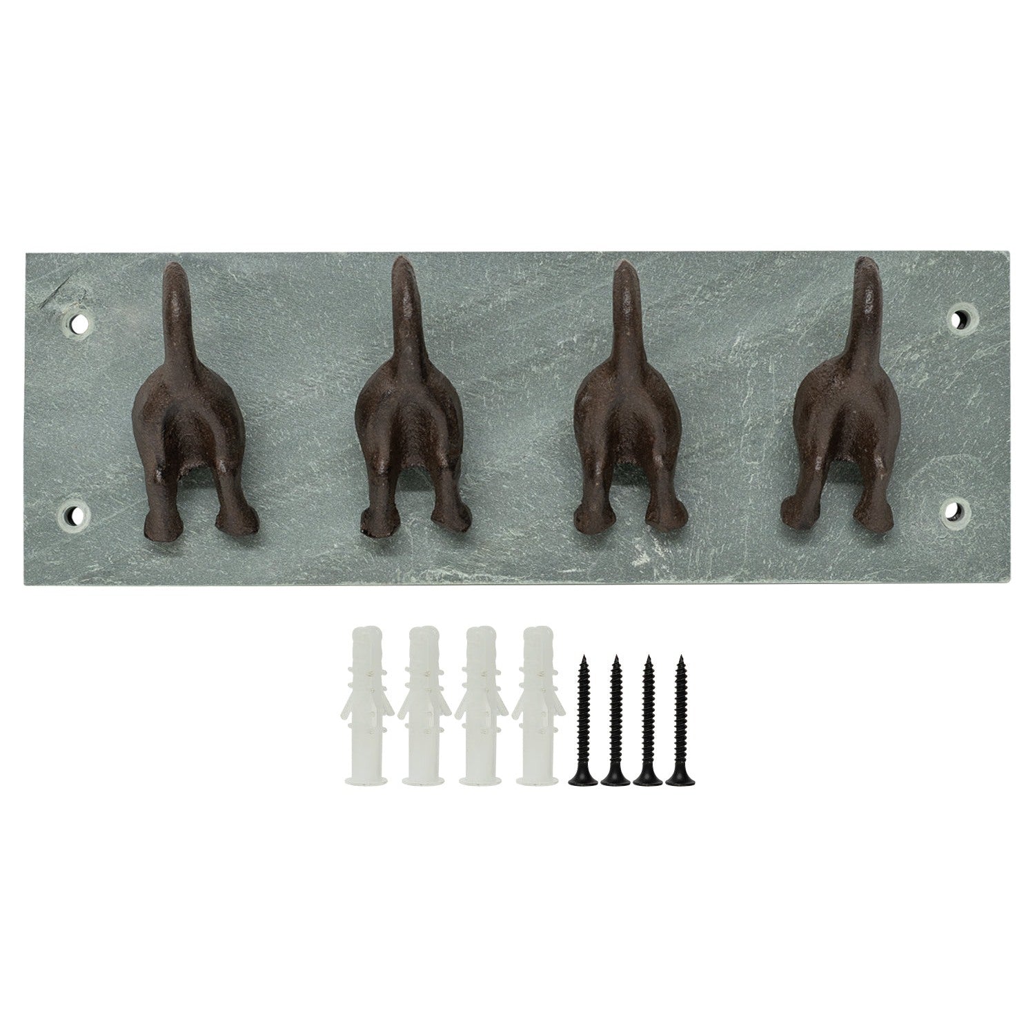 Woodside Cast Iron/Slate Dog Tail Coat Hanging Hooks, Wall Mounted Key Rack