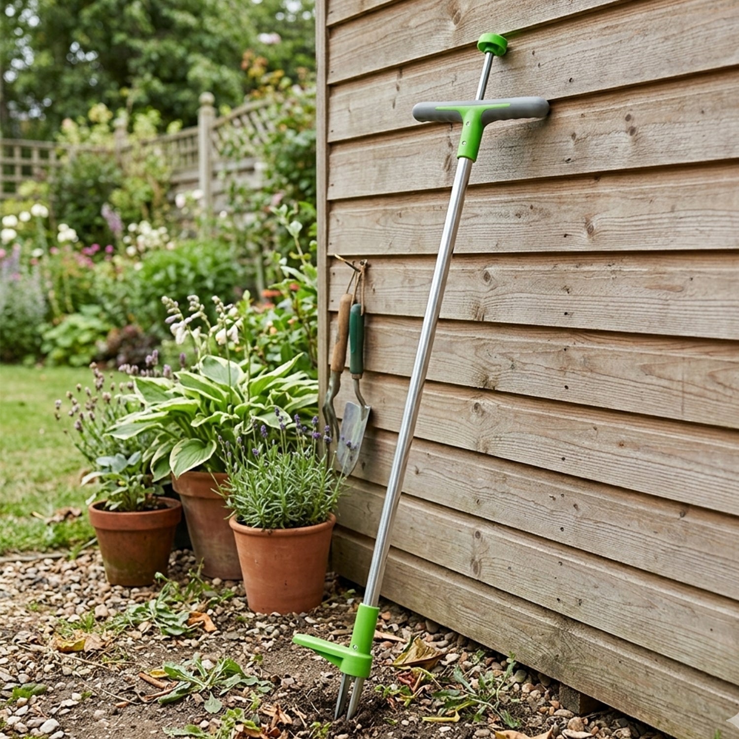 Woodside Stand Up Weed Puller – Long Handle Stainless Steel 3 Prong Garden Weed Removal Tool 100cm