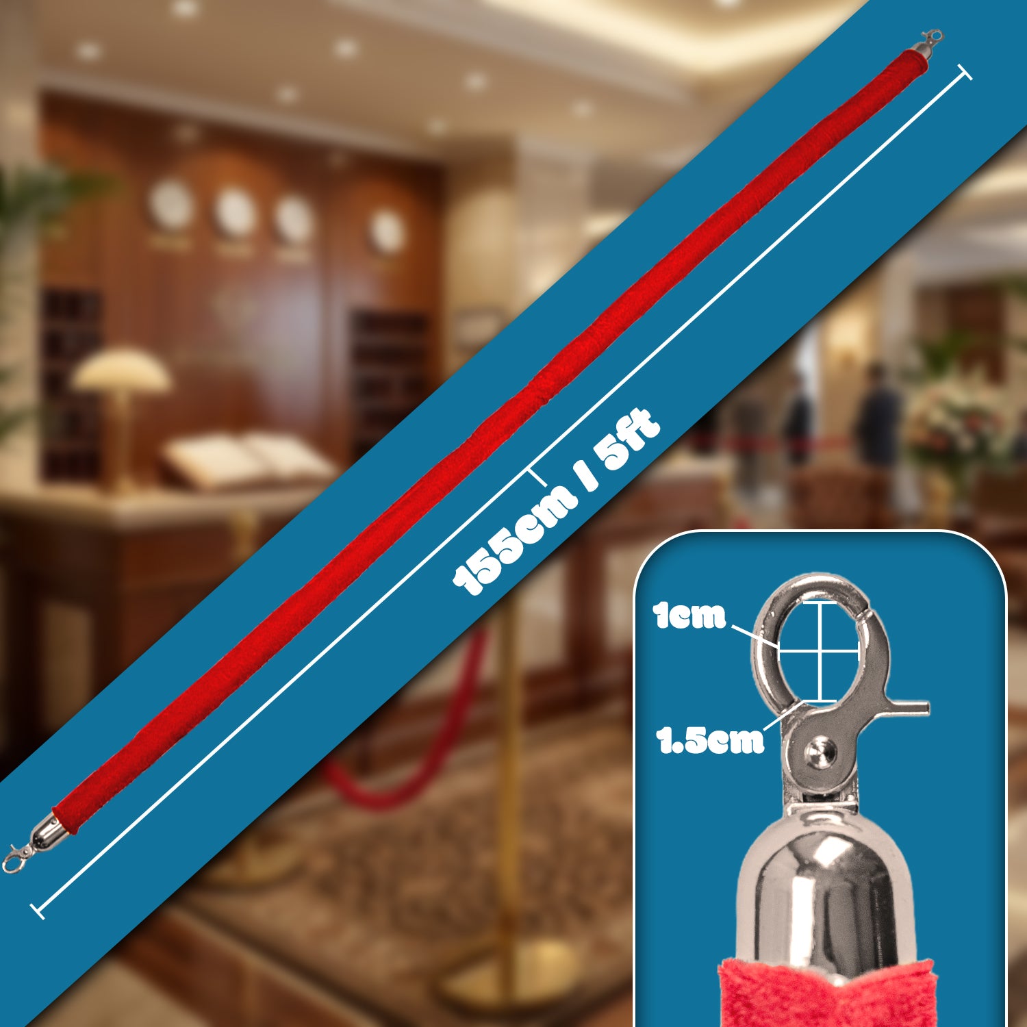 Hausen Red Velvet Barrier Rope Silver 12 Pack – Premium 1.5m Velvet Queue Barrier Ropes with Silver Clips for Events, Venues, Hotels and Exhibitions