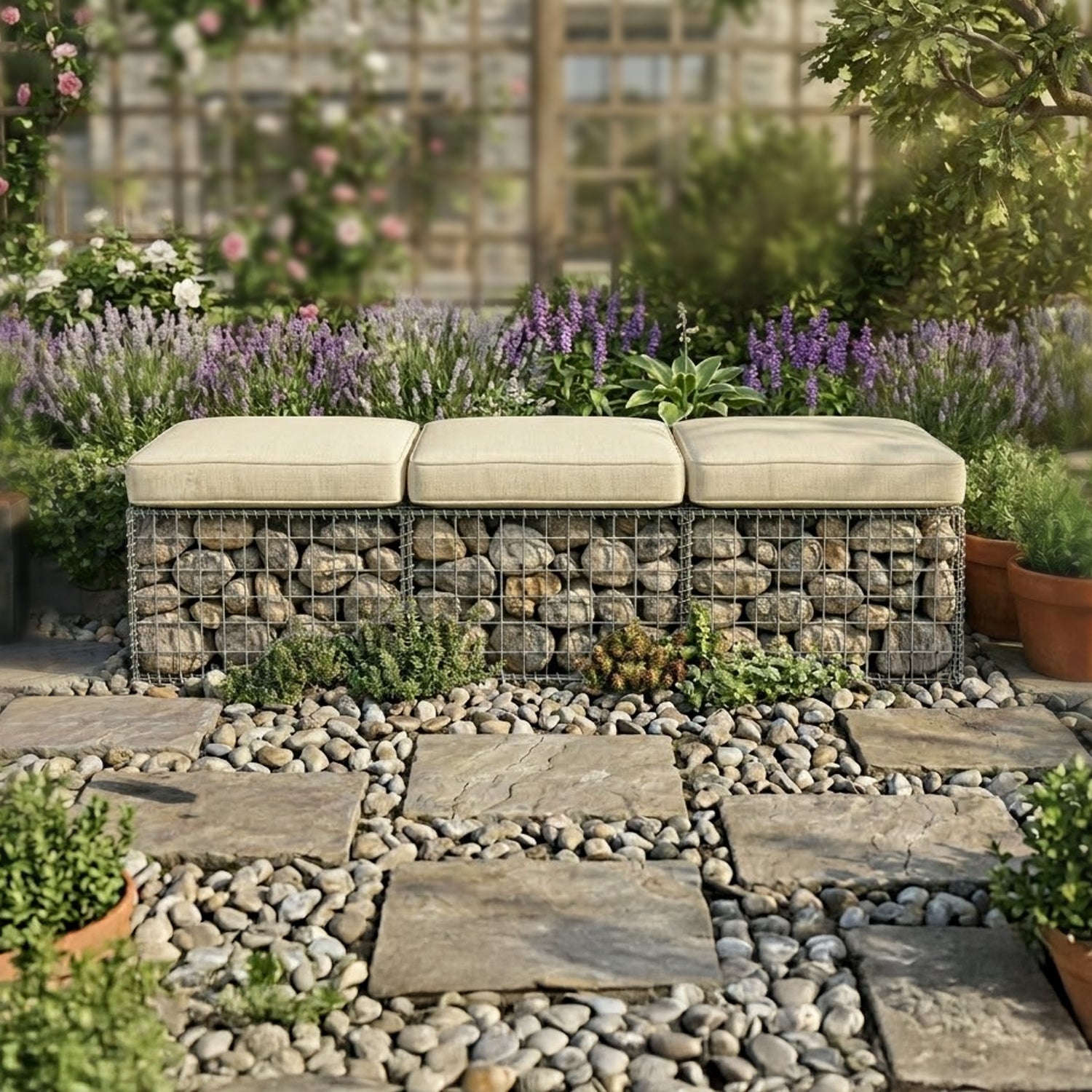 Woodside Heavy Duty Gabion Basket Garden Mesh Wire Cage 45 x 45 x 60cm Galvanised Steel Landscaping Basket