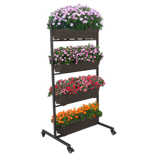 Woodside Dereham 4 Tier Wheeled Metal Garden Planter Flower Display Stand