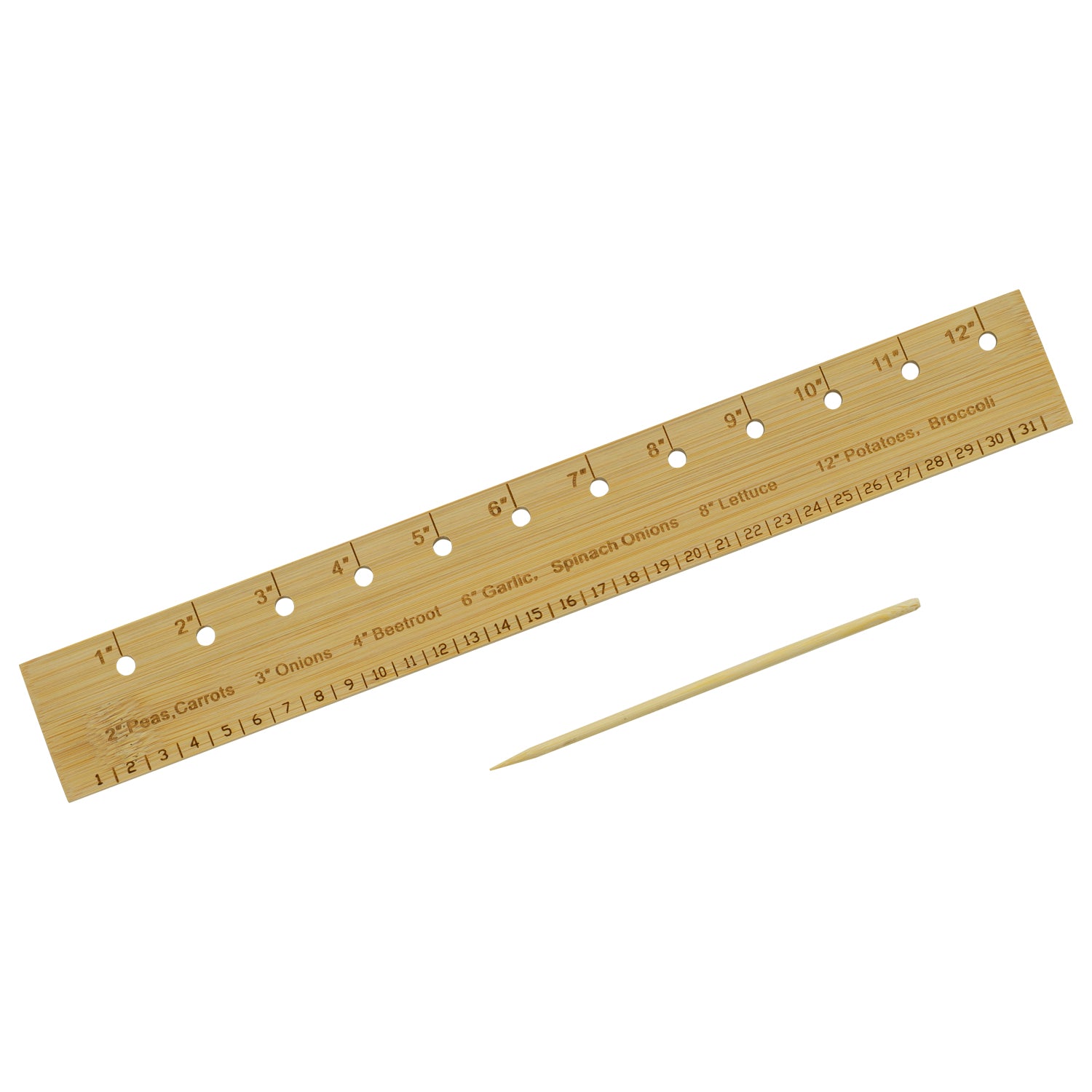 Woodside Bamboo Seed Planting Ruler – 12” Garden Tool with Dibber for ...