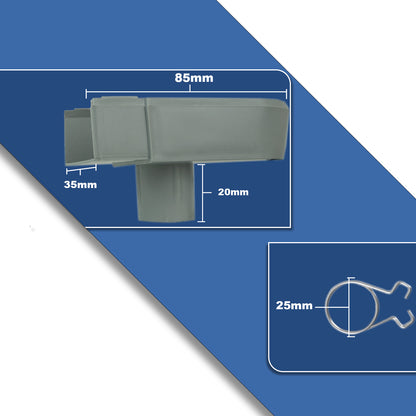 Woodside 35mm Greenhouse Gutter Downpipe Fixings Kit – 2 Pack with End Caps, Drain Pipe Connectors & Clips