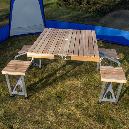 Andes Folding Wooden Camping Table & Chair Picnic Set