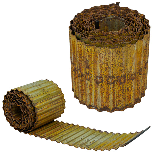 Woodside Metal Garden Border Edging 5m x 16.5cm Decorative Rusted Finish for Lawn/Pathways