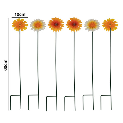 Woodside Yellow & Orange Ornamental Metal Garden Daisy Flower Stakes, Pack of 6