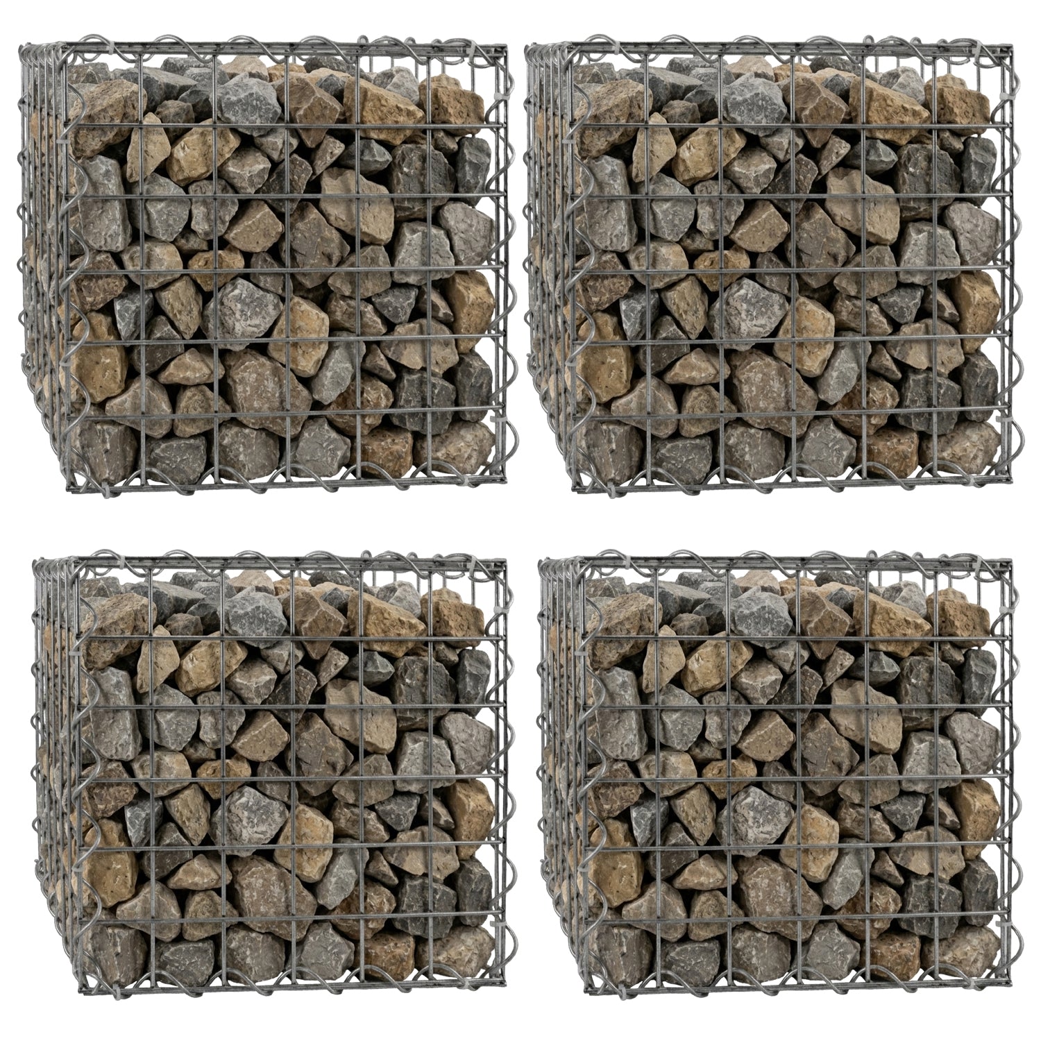 Woodside Gabion Basket Pack of 4 Heavy Duty Garden Mesh Wire Cages 30 x 30 x 30cm Galvanised Steel