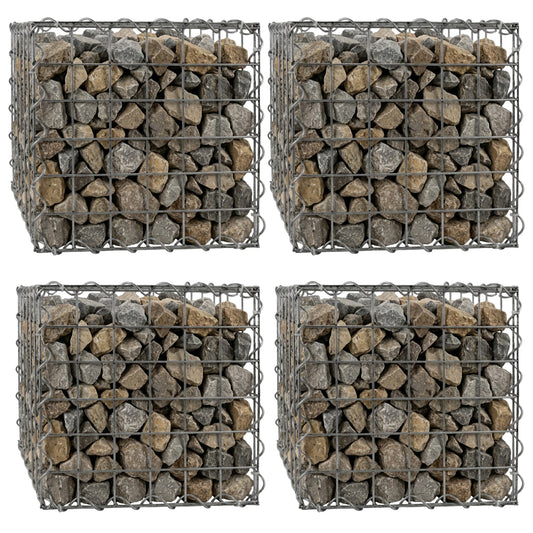 Woodside Gabion Basket Pack of 4 Heavy Duty Garden Mesh Wire Cages 30 x 30 x 30cm Galvanised Steel
