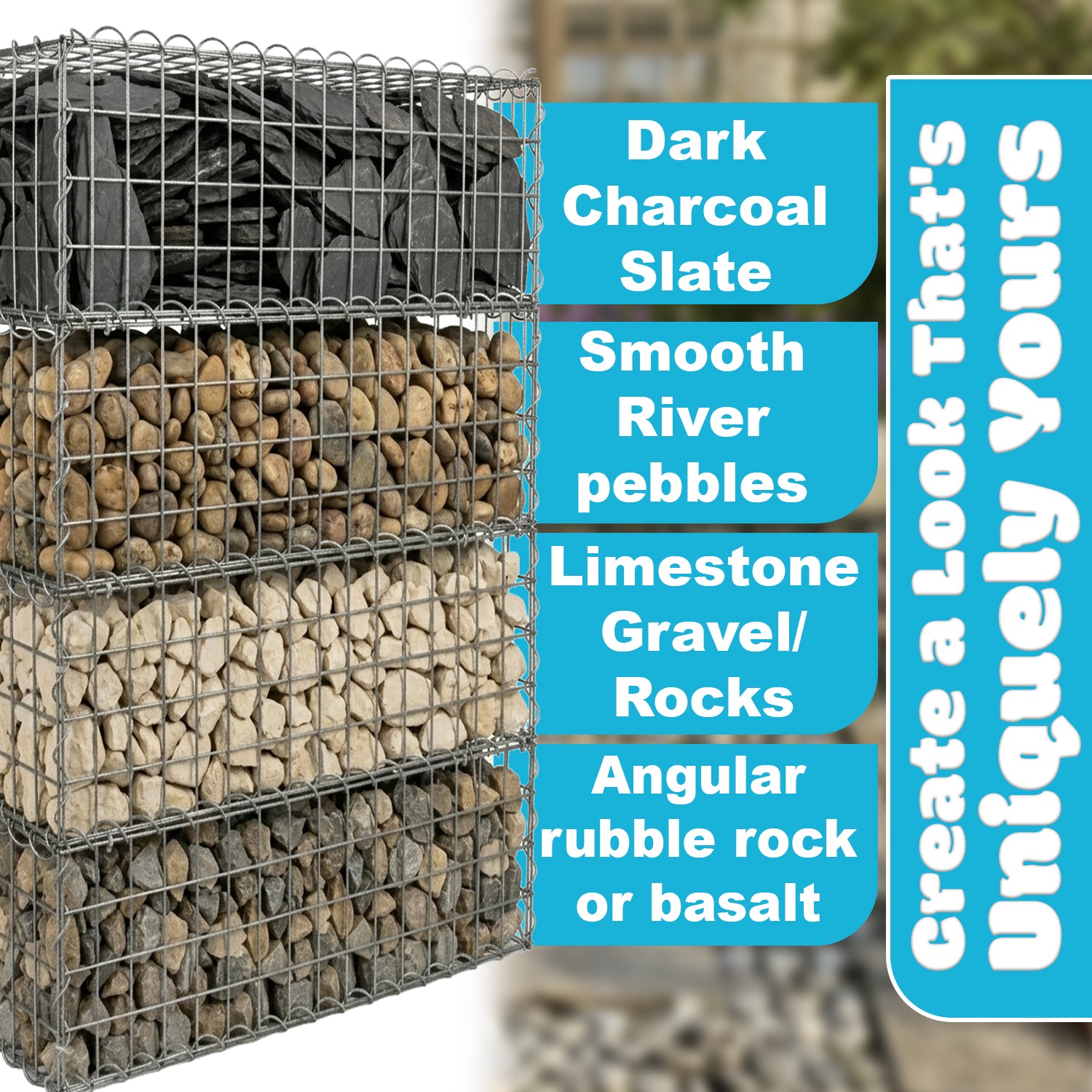 Woodside Heavy Duty Gabion Basket Garden Mesh Wire Cage 45 x 45 x 60cm Galvanised Steel Landscaping Basket