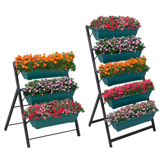 Woodside Drayton 3/5 Tier Metal Garden Planter Stand, Outdoor Plant Herb Display Shelves