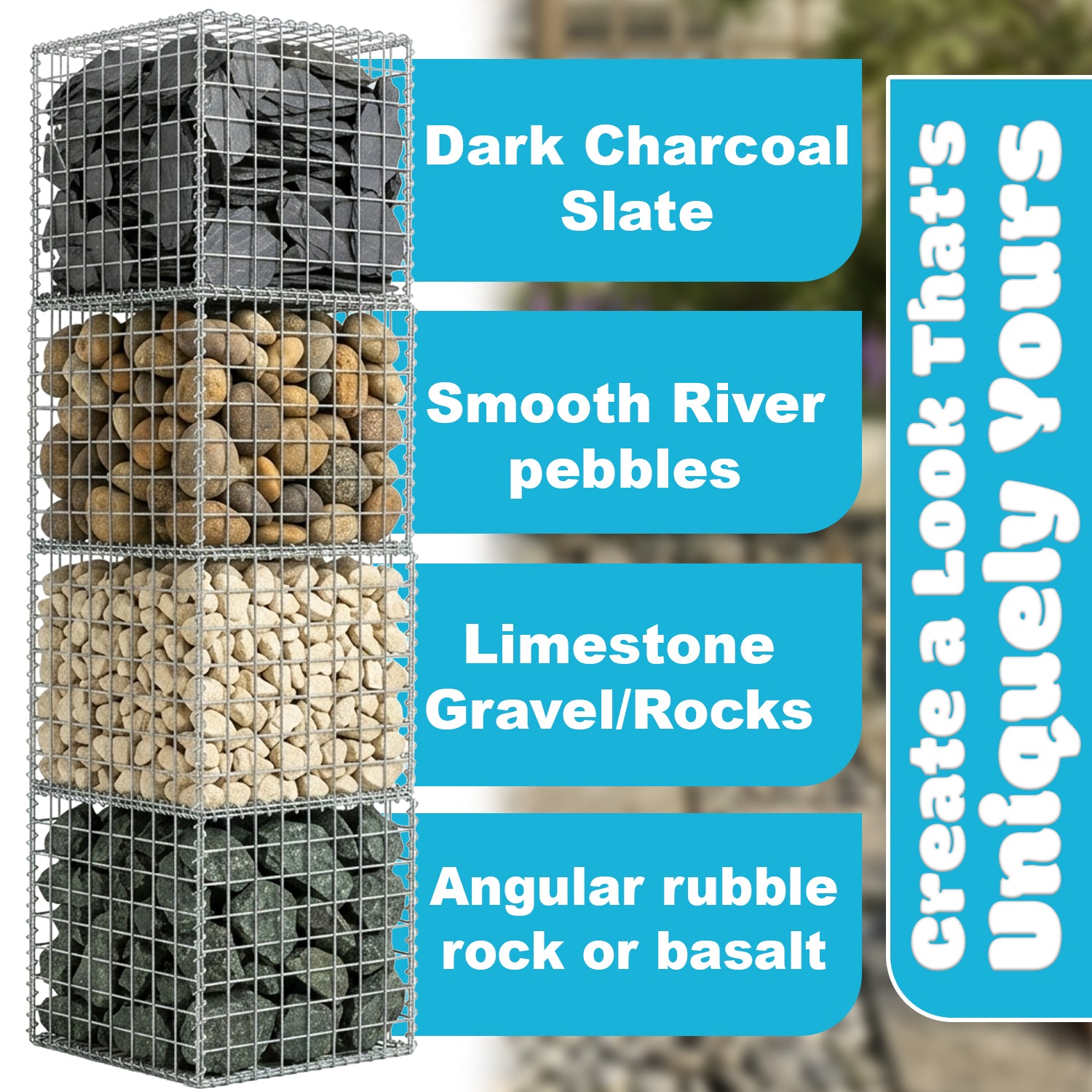 Woodside Gabion Basket Pack of 10 Heavy Duty Garden Mesh Wire Cages 30 x 30 x 30cm Galvanised Steel