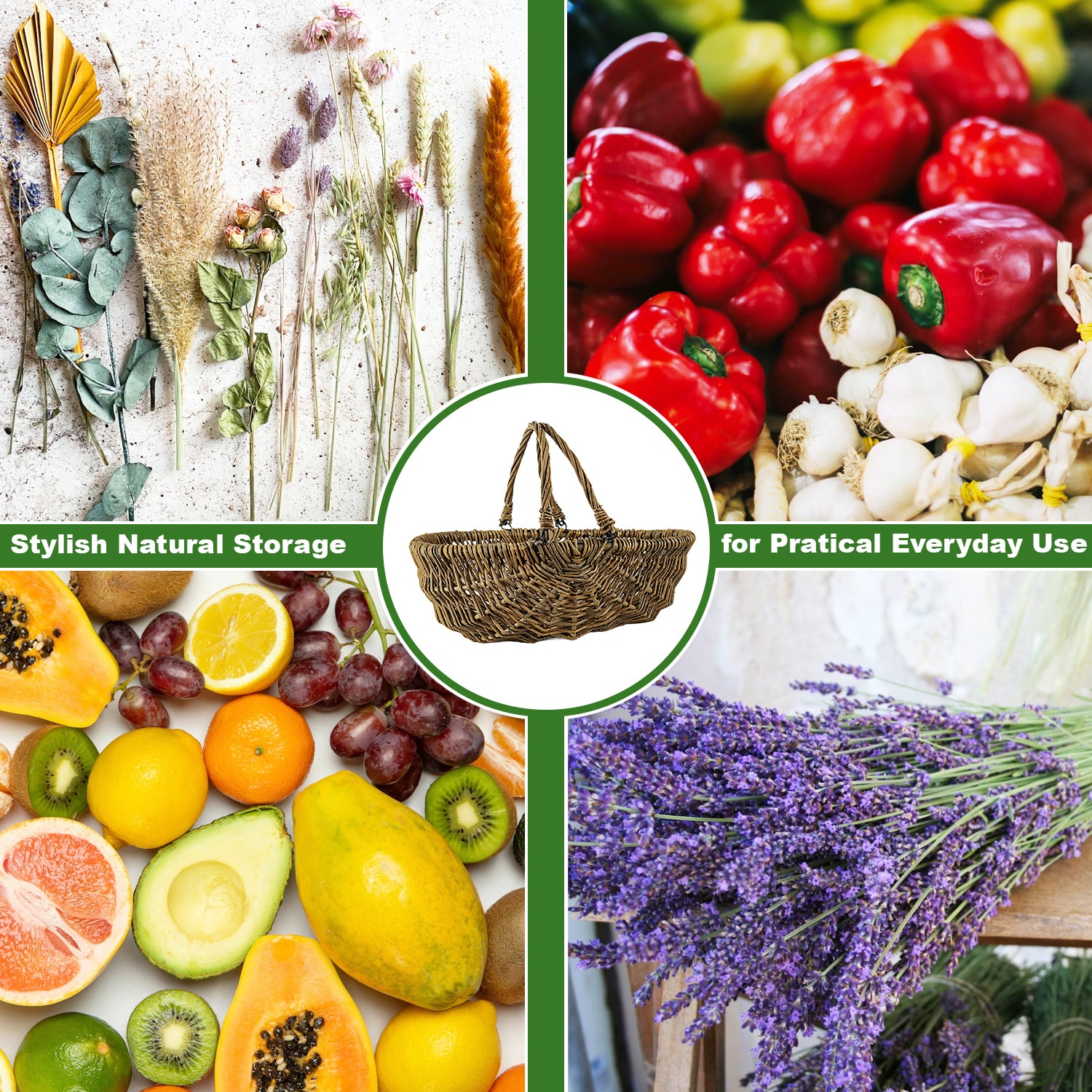 Woodside Natural Willow Garden Trug Basket with Folding Handles – Lightweight Harvesting Basket for Fruit, Veg, Herbs & Flowers