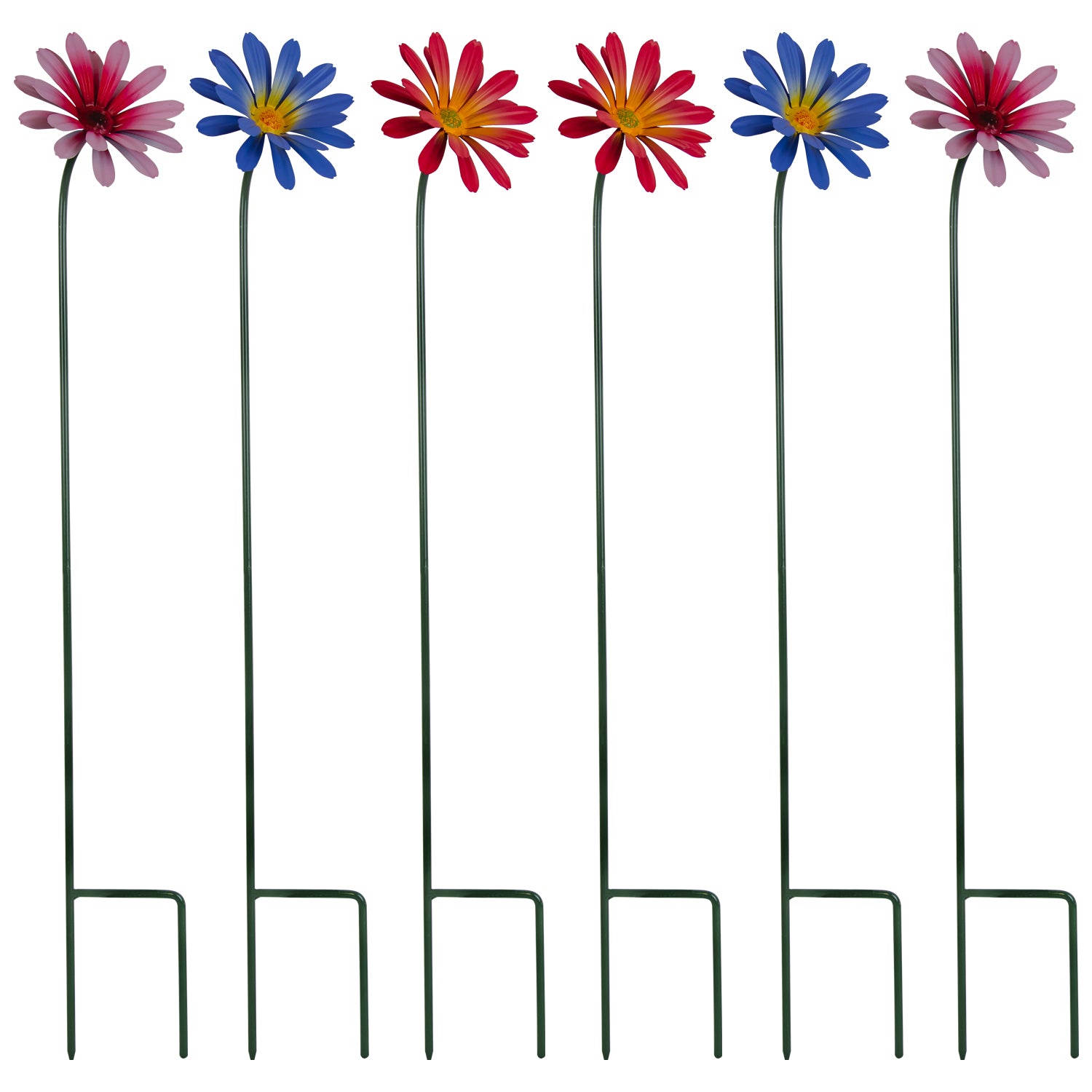 Woodside Pink & Purple Ornamental Metal Garden Daisy Flower Stakes, Pack of 6