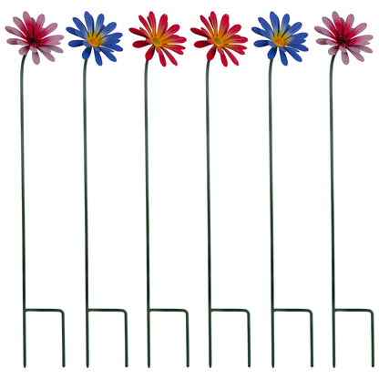 Woodside Pink & Purple Ornamental Metal Garden Daisy Flower Stakes, Pack of 6