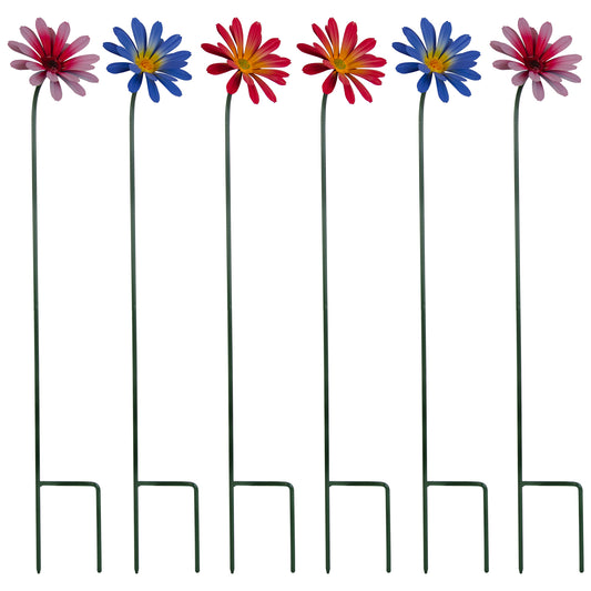 Woodside Pink & Purple Ornamental Metal Garden Daisy Flower Stakes, Pack of 6