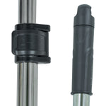 Close-up of a black and silver telescopic pole on a white background