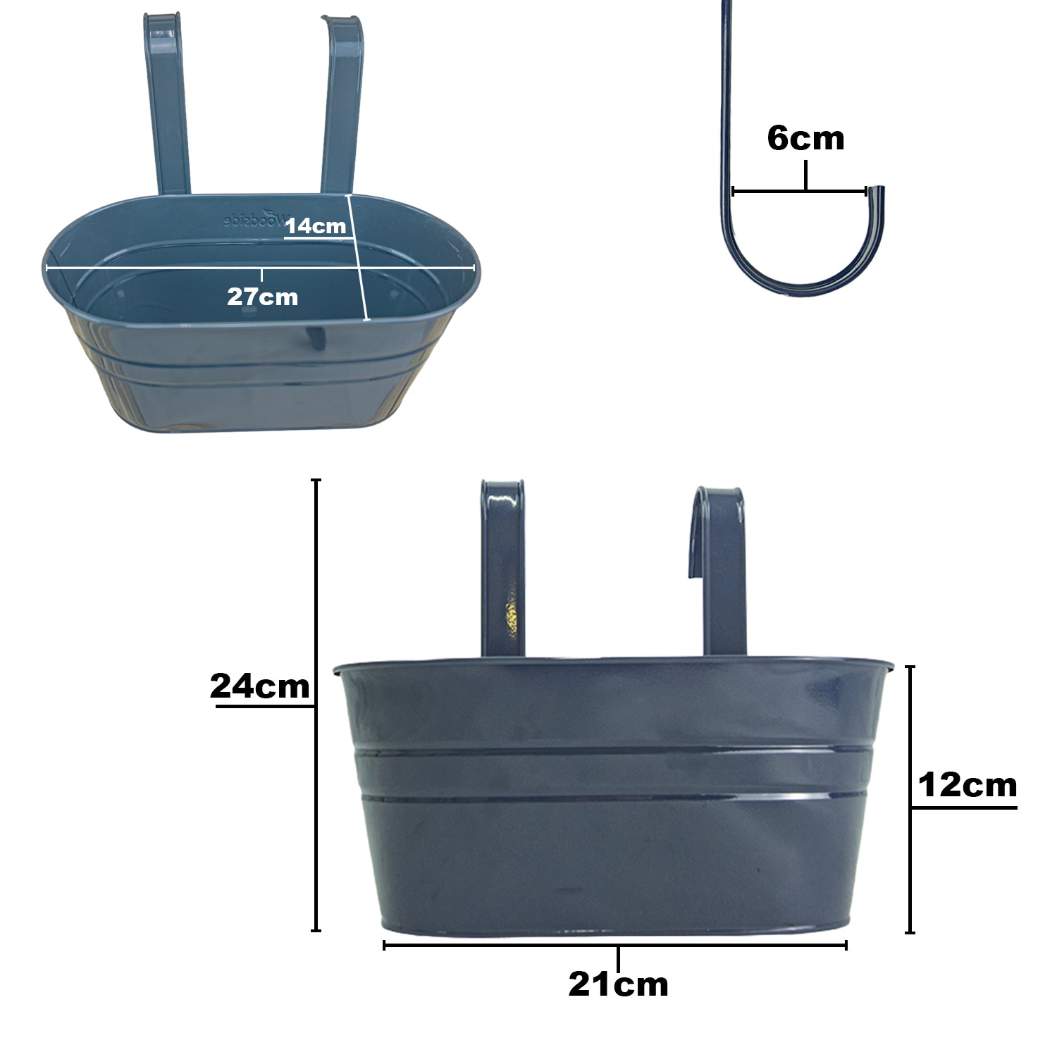 Woodside 4 Pack Metal Hanging Basket Planters – Durable Green Steel Balcony & Fence Flower Pots