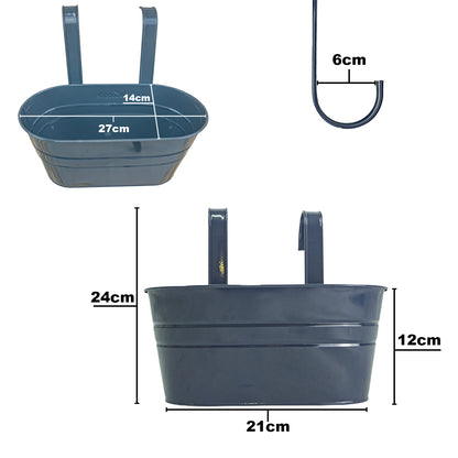 Woodside 4 Pack Metal Hanging Basket Planters – Durable Green Steel Balcony & Fence Flower Pots