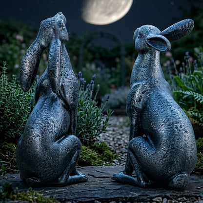 Woodside Large Pair of Moon Gazing Hares Garden Ornament Bronze Effect Resin Decorative Sculpture 38cm