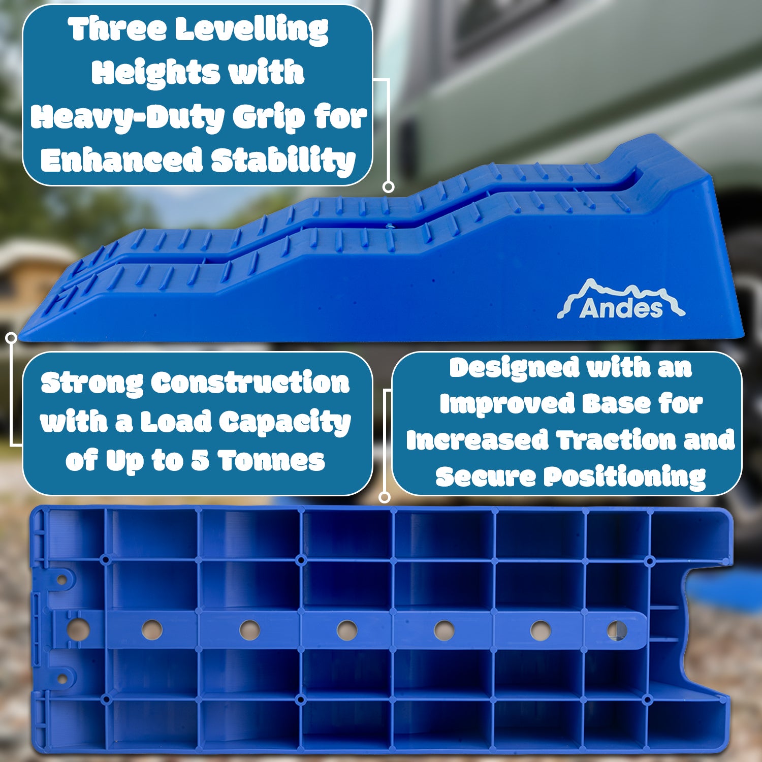 Andes Caravan Levelling Ramp 2 Pack – Heavy Duty 5 Ton Levellers for Caravans, Campervans & Motorhomes