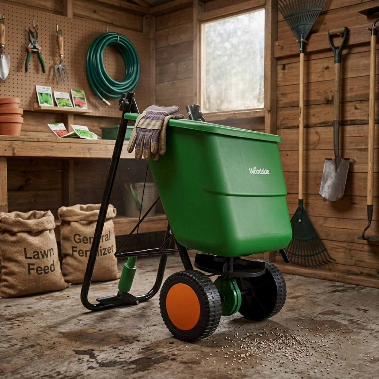Woodside 12L Large Capacity Lawn Seed & Fertiliser Drop Spreader with Adjustable Spread Settings and All-Terrain Wheels