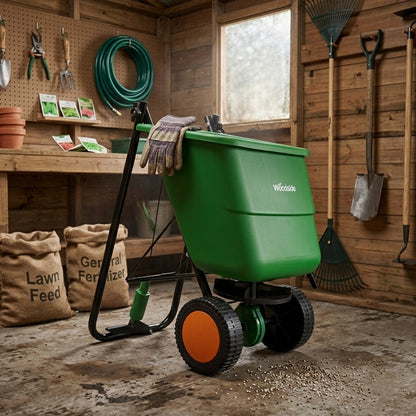 Woodside 12L Large Capacity Lawn Seed & Fertiliser Drop Spreader with Adjustable Spread Settings and All-Terrain Wheels
