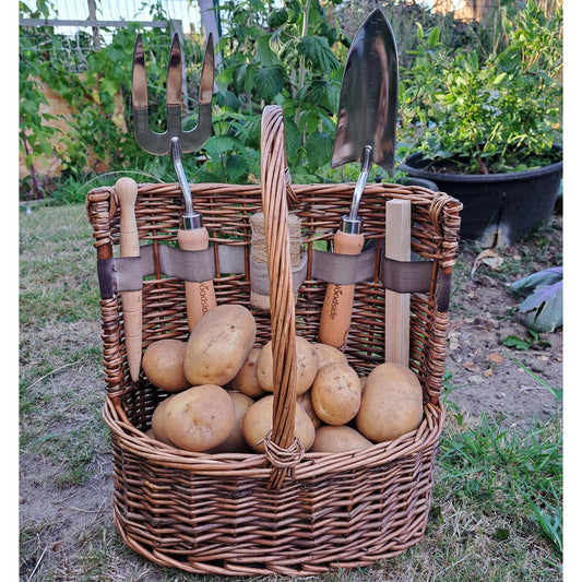 Woodside Willow Tool Basket/Trug with Garden Hand Tools Trowel/Fork/Dibber