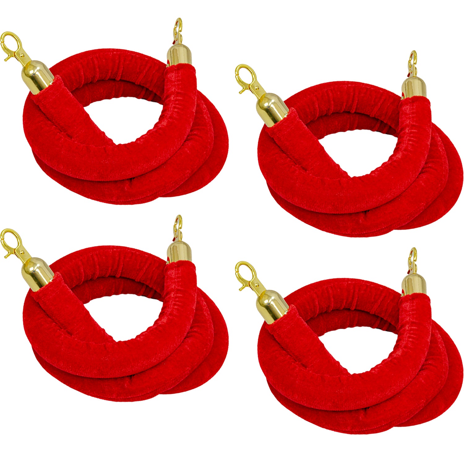 Hausen Red Velvet Barrier Rope Gold 4 Pack – Premium 1.5m Velvet Queue Barrier Ropes with Gold Clips for Events, Venues, Hotels and Exhibitions
