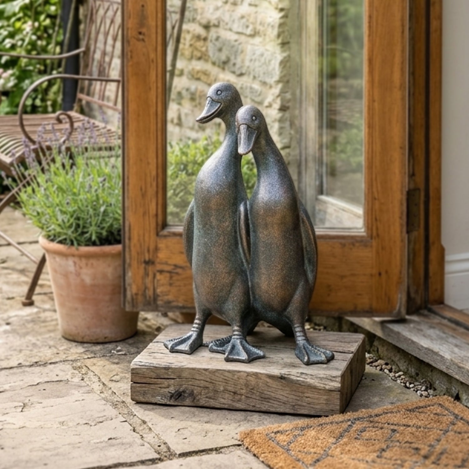 Woodside Large Standing Ducks Garden Ornament Pair Decorative Bronze Effect Resin Duck Statues