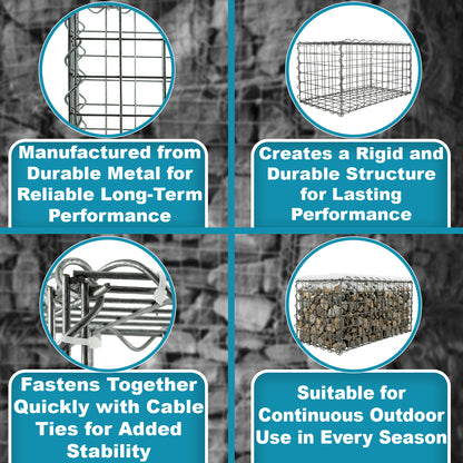 Woodside Gabion Basket Pack of 2 Heavy Duty Garden Mesh Wire Cages 30 x 30 x 60cm Galvanised Steel