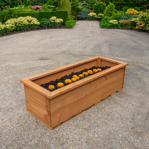 Woodside Reedham Stained Wooden Garden Trough Planter/Flower Trough Box, 95 Litres