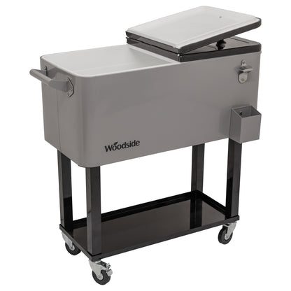 Woodside 76L Rolling House Party/BBQ Drinks Cooler, Cool Box Ice Bucket Cart