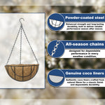 Woodside 30cm Hooped Hanging Basket with Coco Liner – 4 Pack Durable Powder Coated Steel Garden Flower Planters