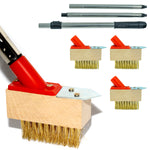 Wooden brush with red handle and interchangeable metal nozzles on a white background