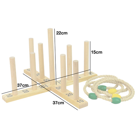 Woodside Garden Quoits Ring Toss Game, Outdoor Family Lawn Fun, 5 Rope 9 Pin