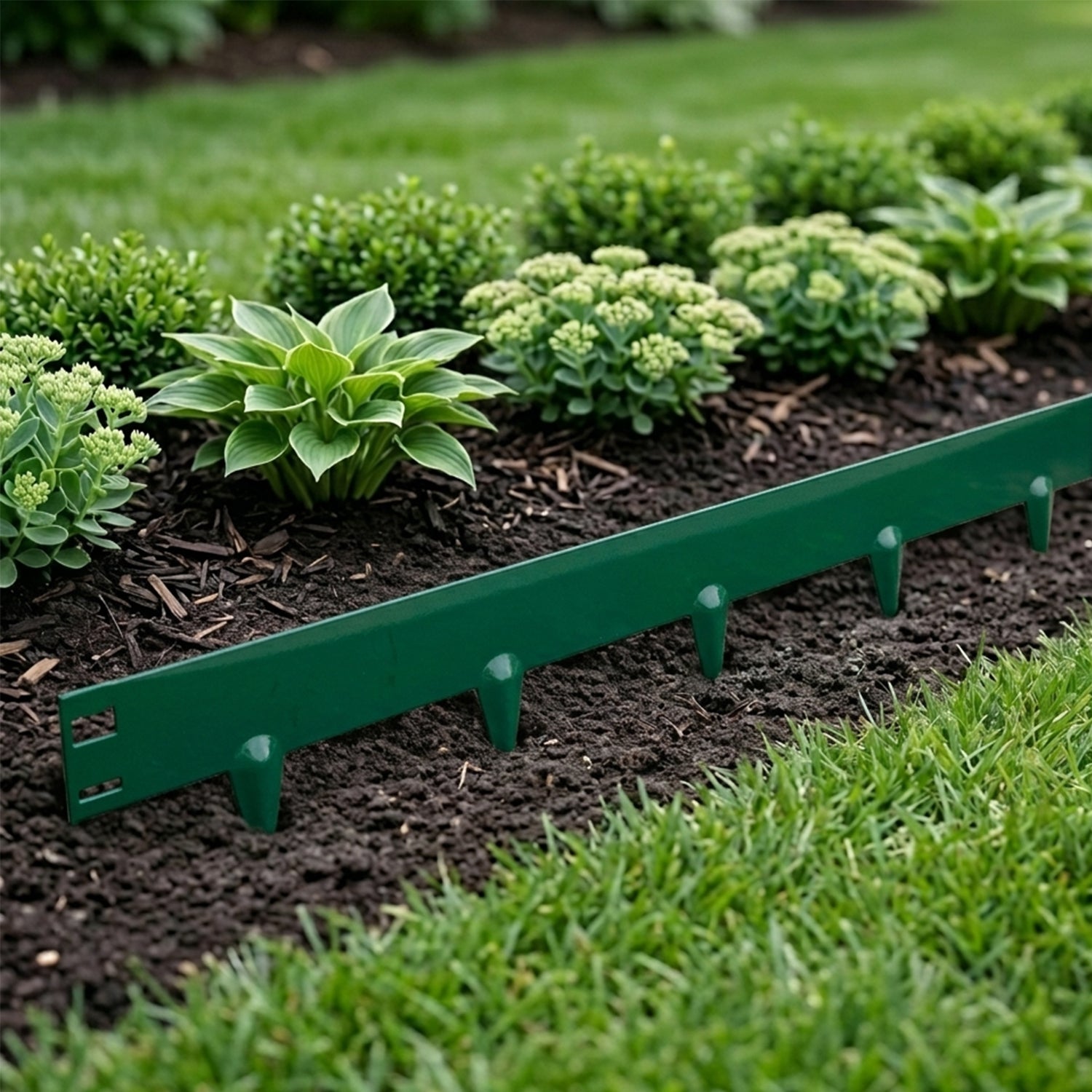 Woodside 5m Steel Lawn Border Edging Set Green – Flexible Powder Coated Garden Border with Spikes