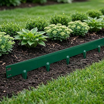 Woodside 5m Steel Lawn Border Edging Set Green – Flexible Powder Coated Garden Border with Spikes
