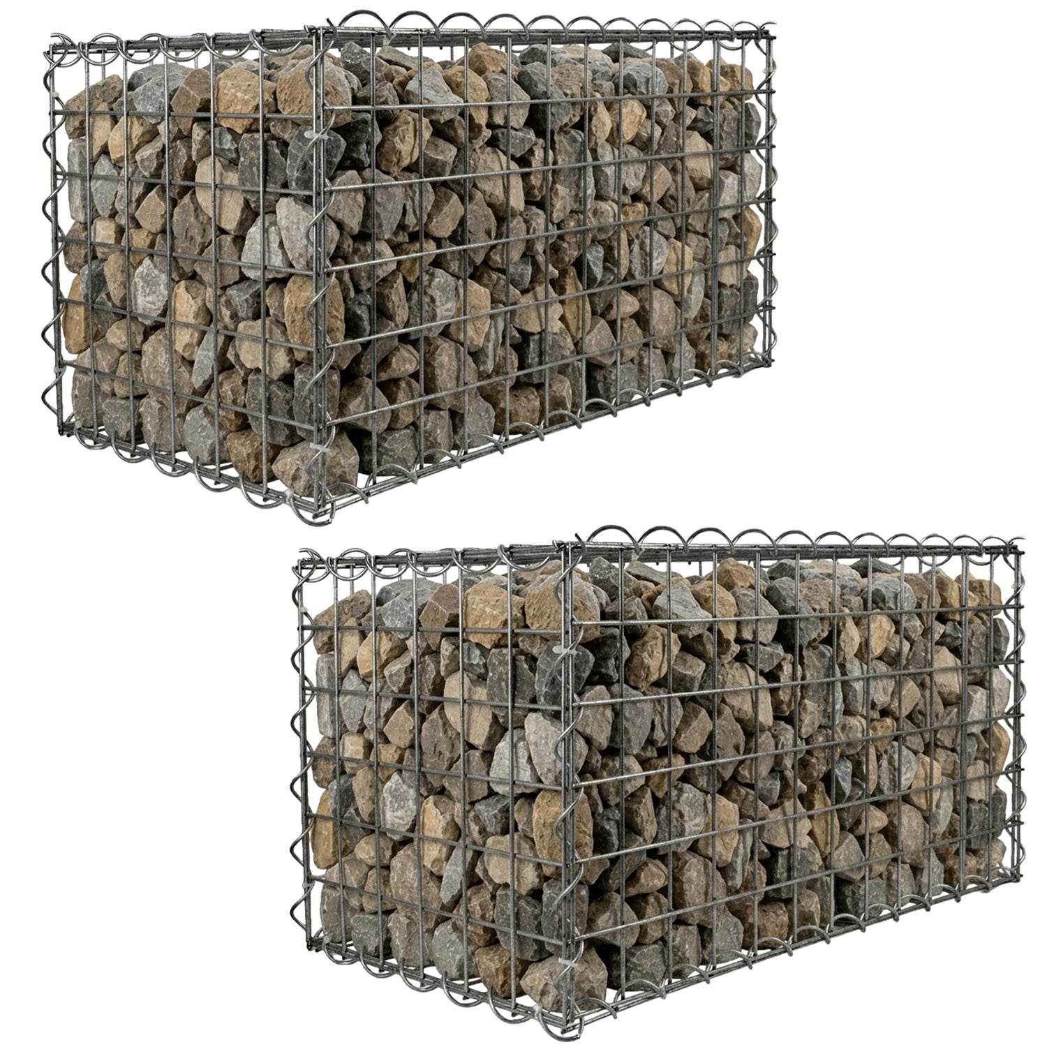 Woodside Gabion Basket Pack of 2 Heavy Duty Garden Mesh Wire Cages 45 x 45 x 60cm Galvanised Steel