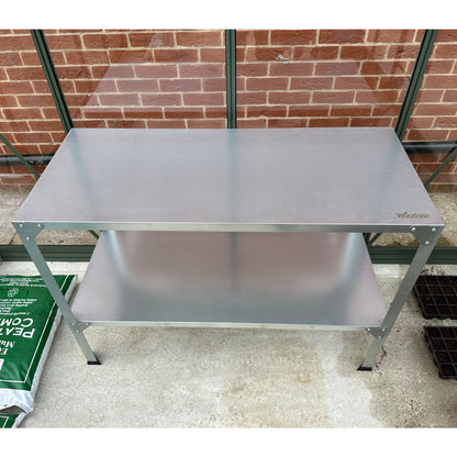 Woodside 2 Tier Galvanised Steel Greenhouse Potting/Work Bench, Planting Shelves