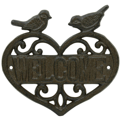 Woodside Decorative Cast Iron Heart Shape Wall Mounted Garden/Home Welcome Sign