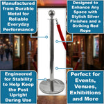 Hausen Silver Crowd Control Barrier System 4 Pack – Queue Management Posts with 3 Ropes - 4.5m Total Length