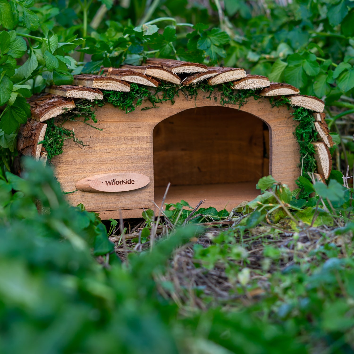 Woodside Hedgehog House & Hibernation Shelter with Bark Roof, Predator Proof Outdoor Habitat