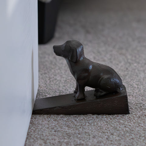 Woodside Heavy Duty Cast Iron Decorative Dog Door Wedge Stop, Doorstopper/Jammer