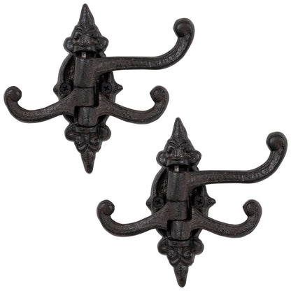 Woodside 3-in-1 Decorative Cast Iron Swivel Coat/Hat/Key Hanger Wall Hooks x 2